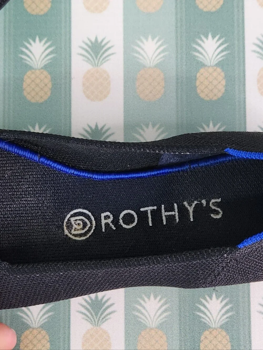 Rothy's Black Pointed Toe Knit Flats with Blue Trim